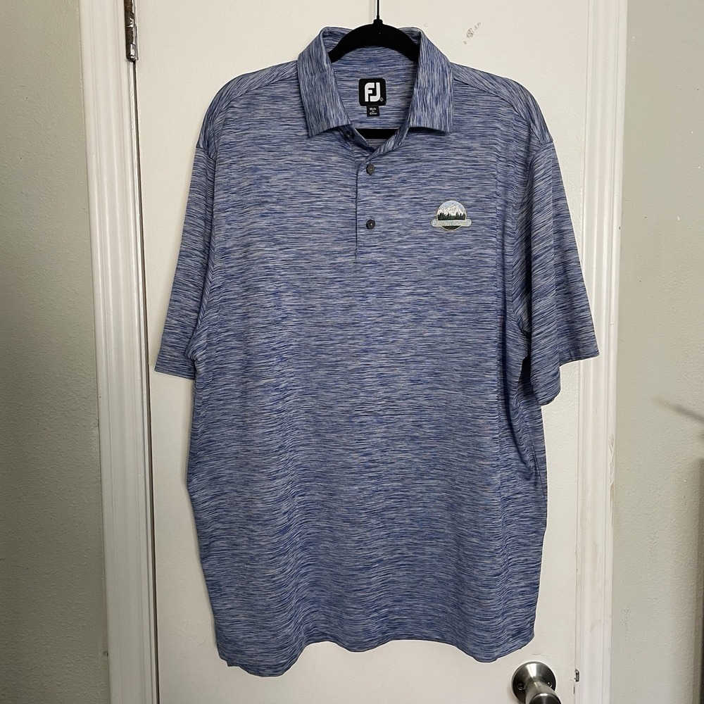 Footjoy Teton Pines Wyoming Blue Performance Golf Polo‎ Shirt Men's Size Large